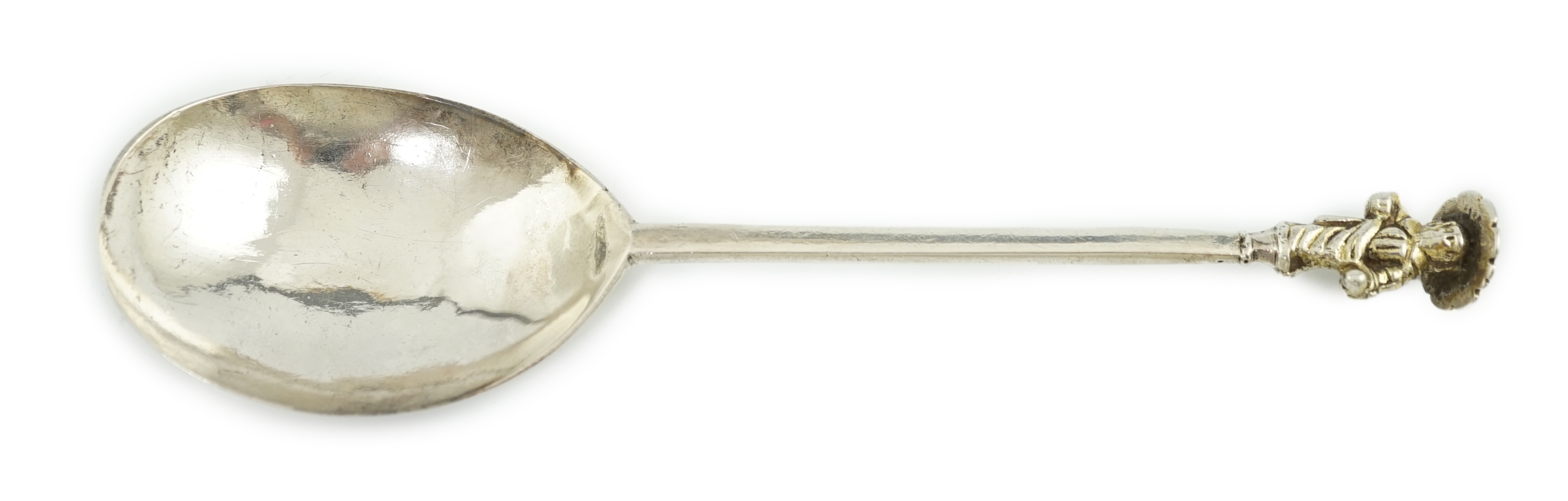 A Charles I West Country provincial parcel gilt silver apostle spoon, possibly Bristol